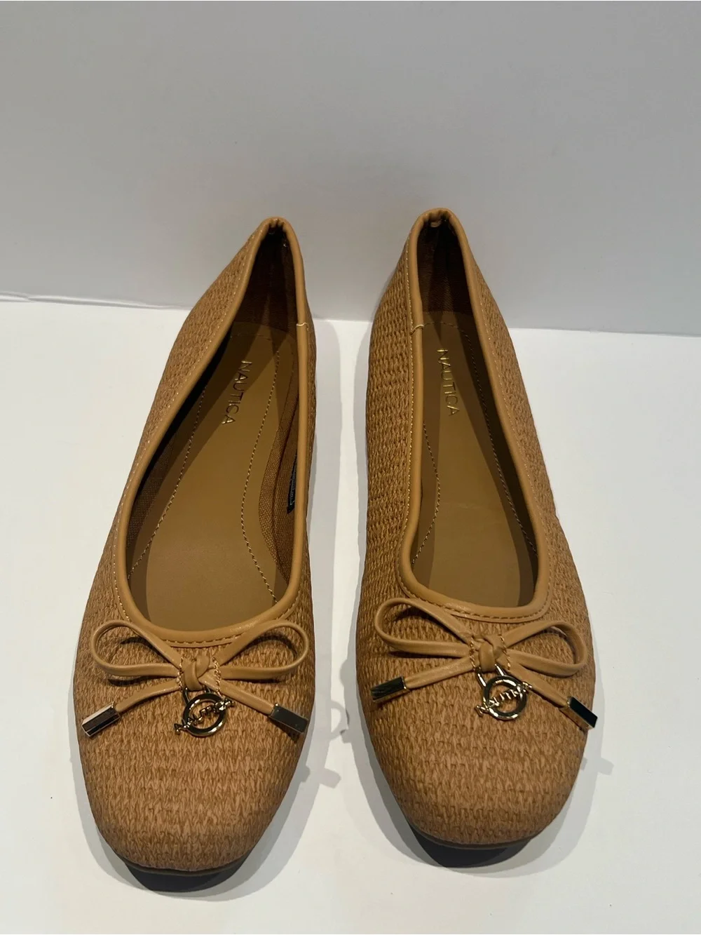 Nautica Tan Woven Ballet Flats with Bow Detail Sz 9